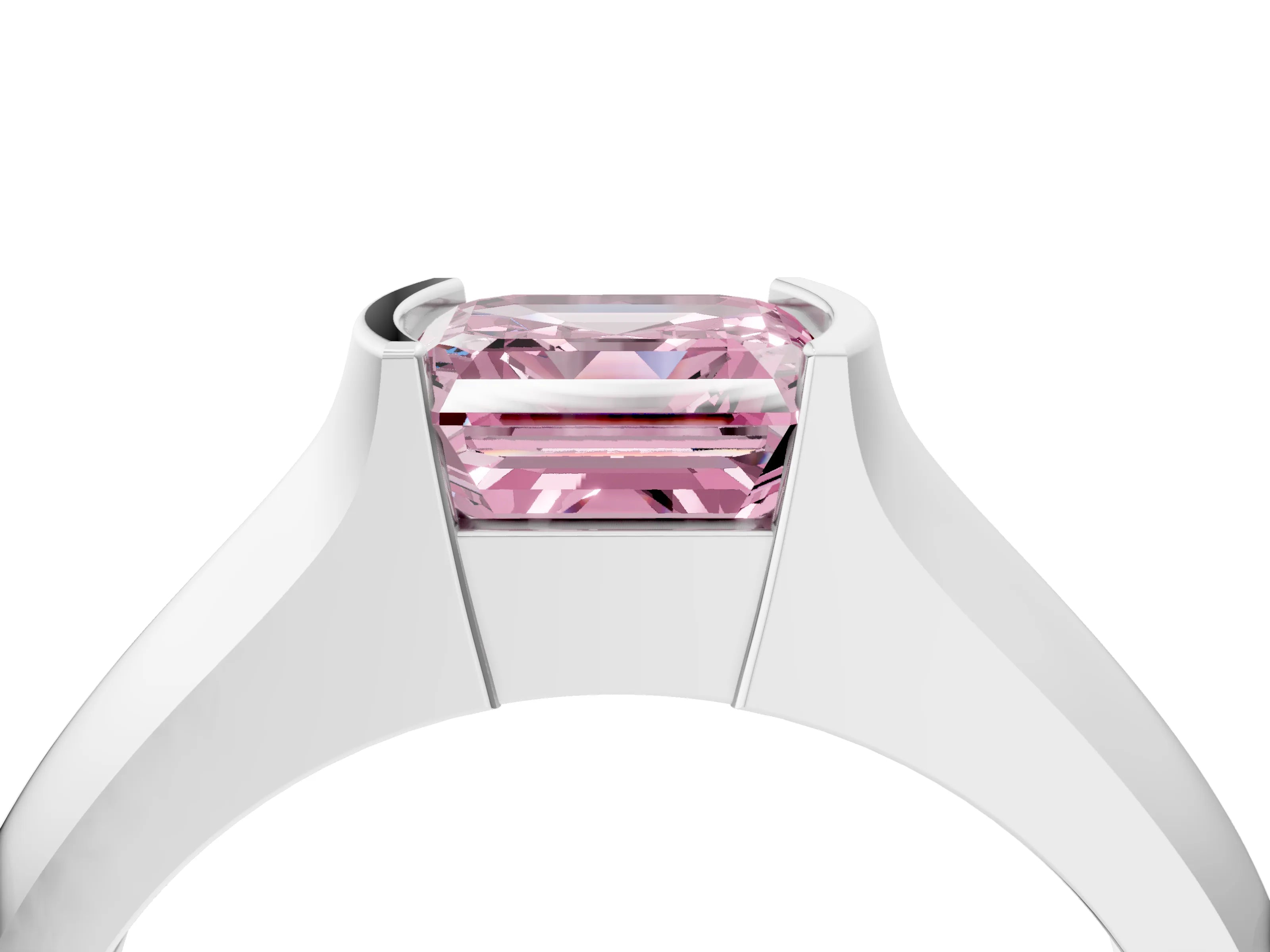 White gold Fancy Pink Asscher Cut Solitaire Bezel Set Diamond Ring with Wide Band_16