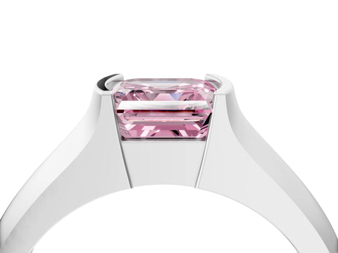 White gold Fancy Pink Asscher Cut Solitaire Bezel Set Diamond Ring with Wide Band_16