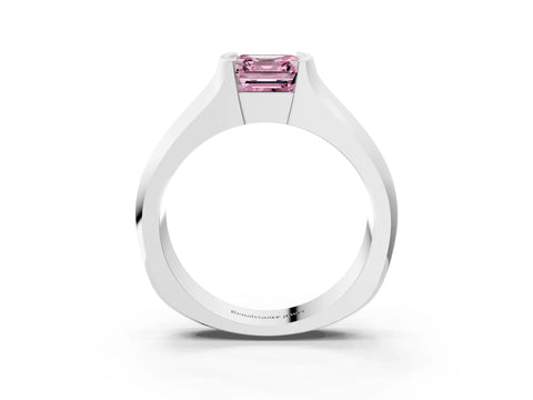 White gold Fancy Pink Asscher Cut Solitaire Bezel Set Diamond Ring with Wide Band_3