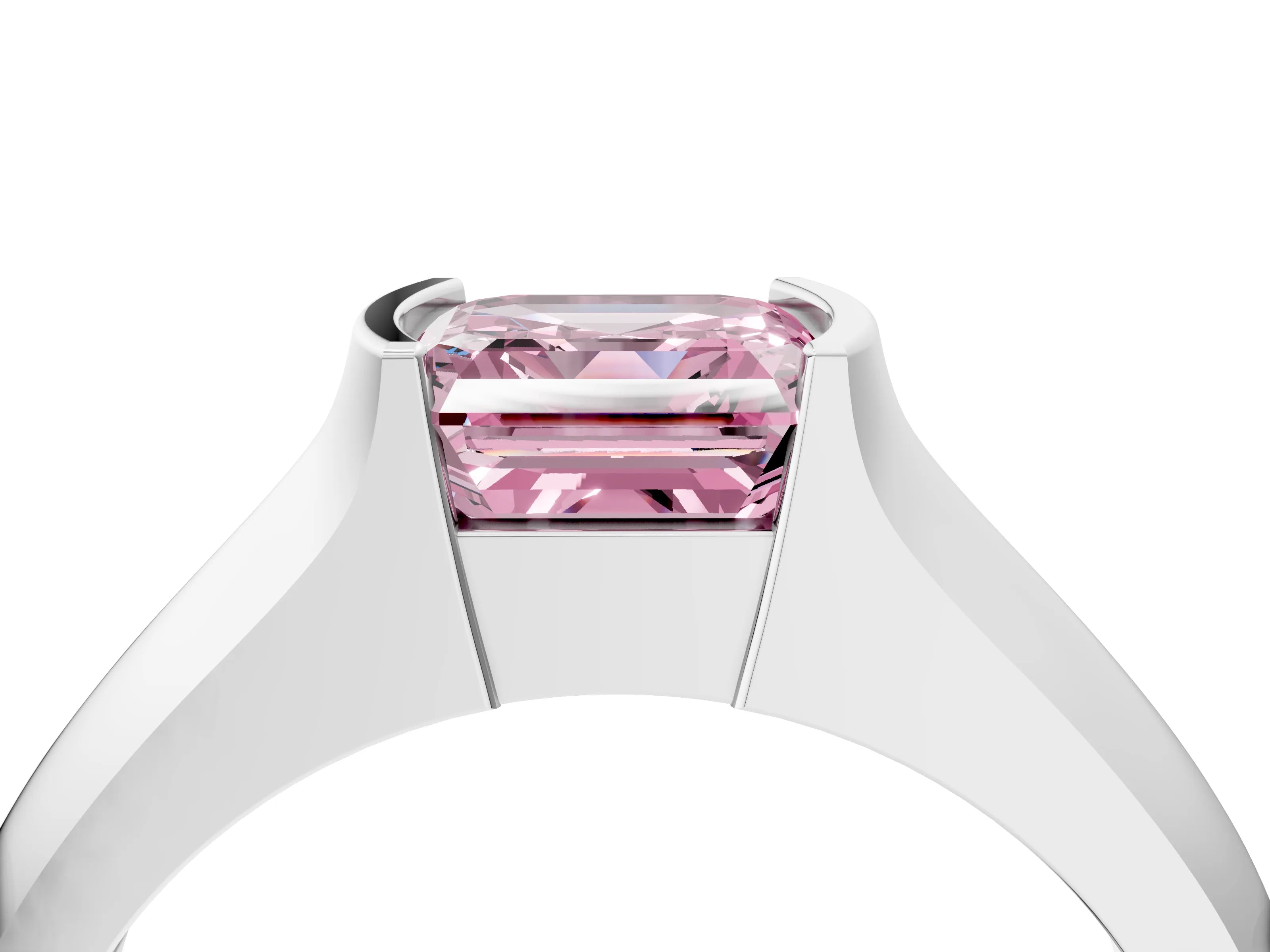 White gold Fancy Pink Asscher Cut Solitaire Bezel Set Diamond Ring with Wide Band_4