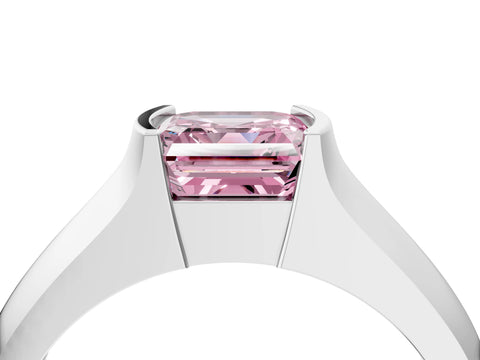 White gold Fancy Pink Asscher Cut Solitaire Bezel Set Diamond Ring with Wide Band_4