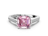 White gold Fancy Pink Asscher Cut Solitaire Cathedral Diamond Engagement Ring with Channel-Set Band and Four-Prong Setting_15
