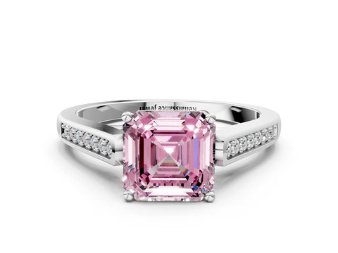 White gold Fancy Pink Asscher Cut Solitaire Cathedral Diamond Engagement Ring with Channel-Set Band and Four-Prong Setting_15