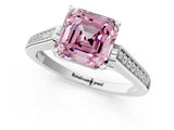 White gold Fancy Pink Asscher Cut Solitaire Cathedral Diamond Engagement Ring with Channel-Set Band and Four-Prong Setting_16
