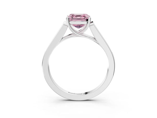 Platinum Asscher Cut Cathedral Solitaire Engagement Ring Setting for Fancy Pink Center