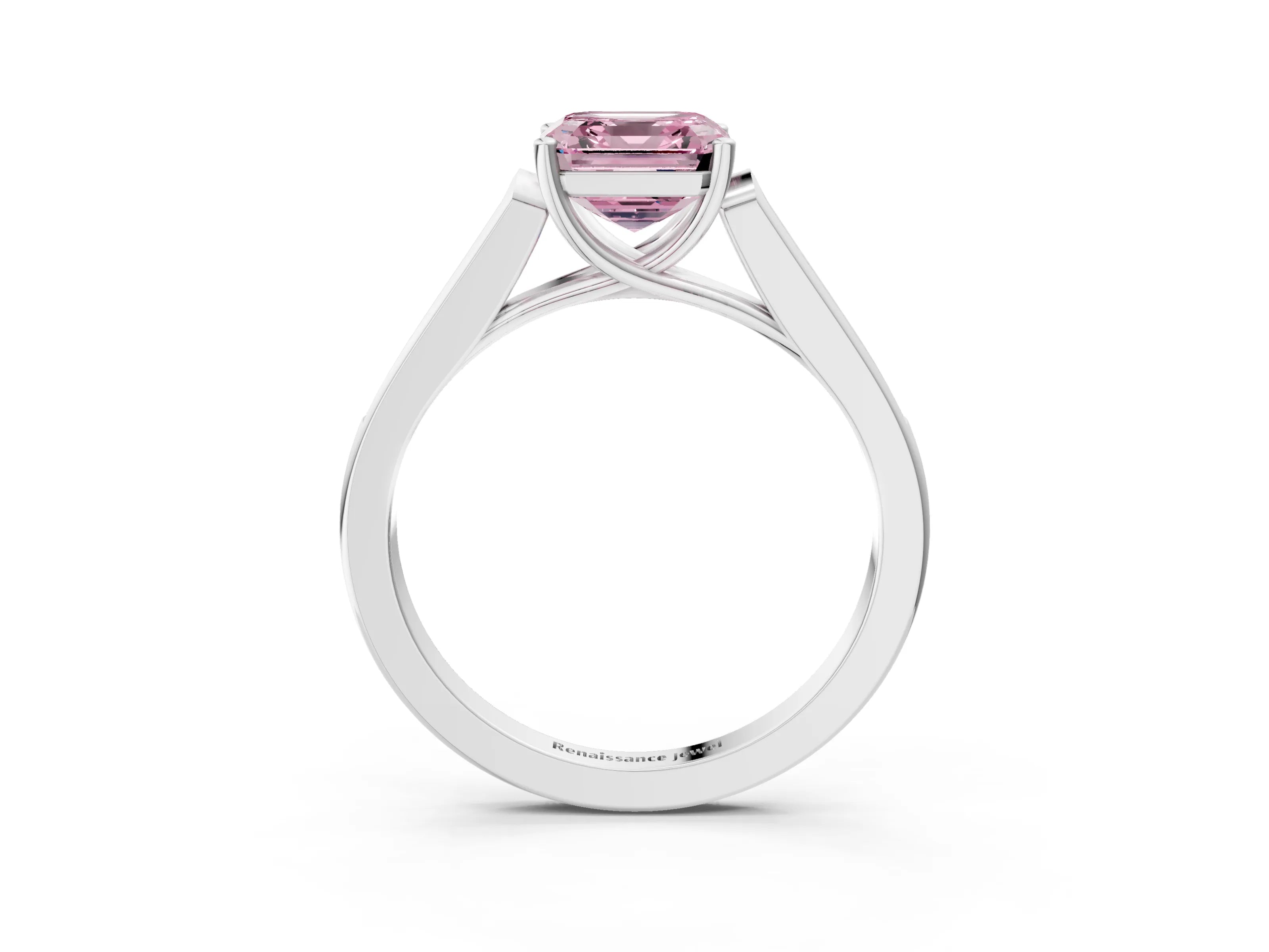 White gold Fancy Pink Asscher Cut Solitaire Cathedral Diamond Engagement Ring with Channel-Set Band and Four-Prong Setting_18