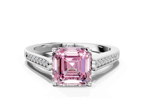 White gold Fancy Pink Asscher Cut Solitaire Cathedral Diamond Engagement Ring with Channel-Set Band and Four-Prong Setting_3