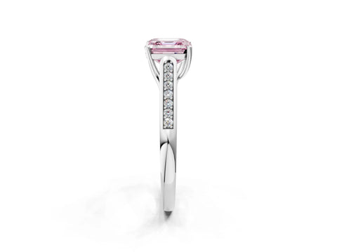 White gold Fancy Pink Asscher Cut Solitaire Cathedral Diamond Engagement Ring with Channel-Set Band and Four-Prong Setting_5