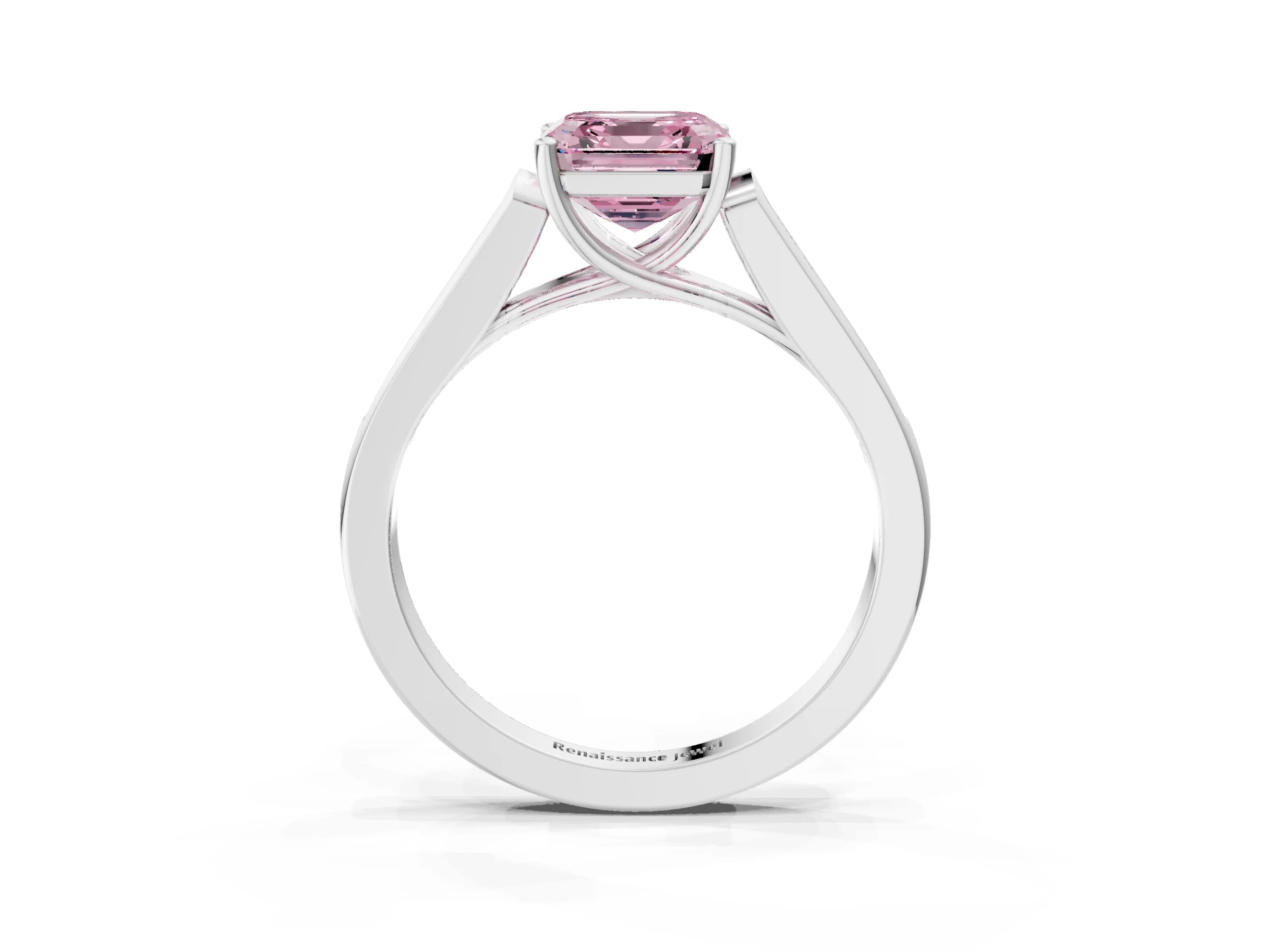 White gold Fancy Pink Asscher Cut Solitaire Cathedral Diamond Engagement Ring with Channel-Set Band and Four-Prong Setting_6