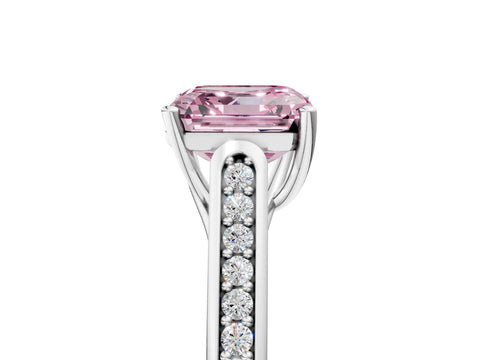 White gold Fancy Pink Asscher Cut Solitaire Cathedral Diamond Engagement Ring with Channel-Set Band and Four-Prong Setting_8