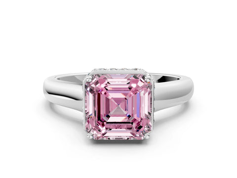 White gold Fancy Pink Asscher Cut Solitaire Diamond Engagement Ring with Four-Prong Setting and Tapered Band_12