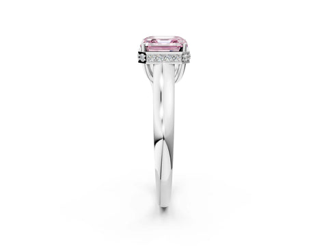 White gold Fancy Pink Asscher Cut Solitaire Diamond Engagement Ring with Four-Prong Setting and Tapered Band_14
