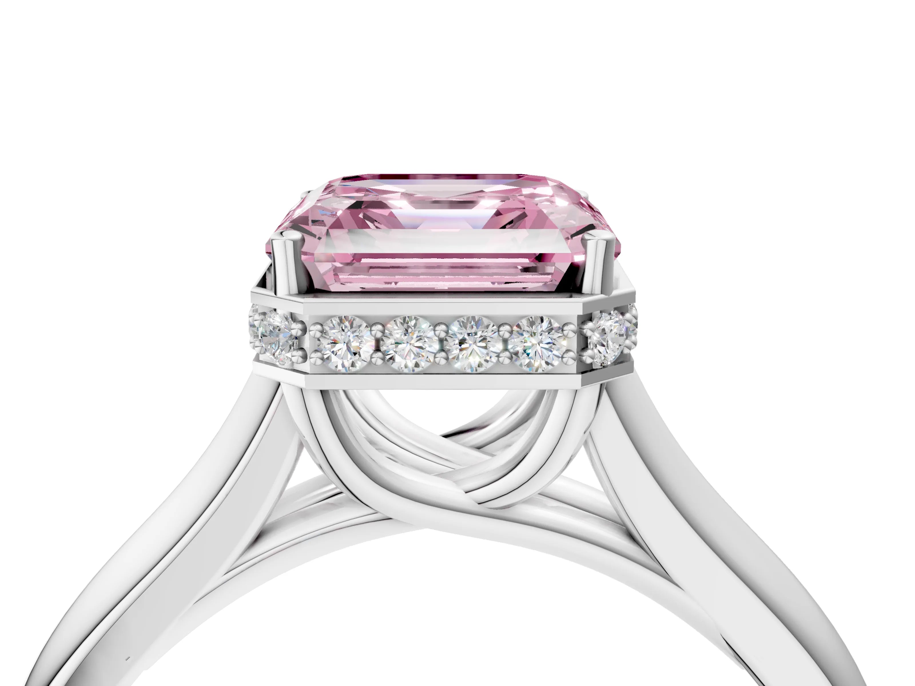 White gold Fancy Pink Asscher Cut Solitaire Diamond Engagement Ring with Four-Prong Setting and Tapered Band_16