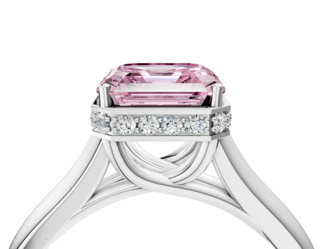 White gold Fancy Pink Asscher Cut Solitaire Diamond Engagement Ring with Four-Prong Setting and Tapered Band_16