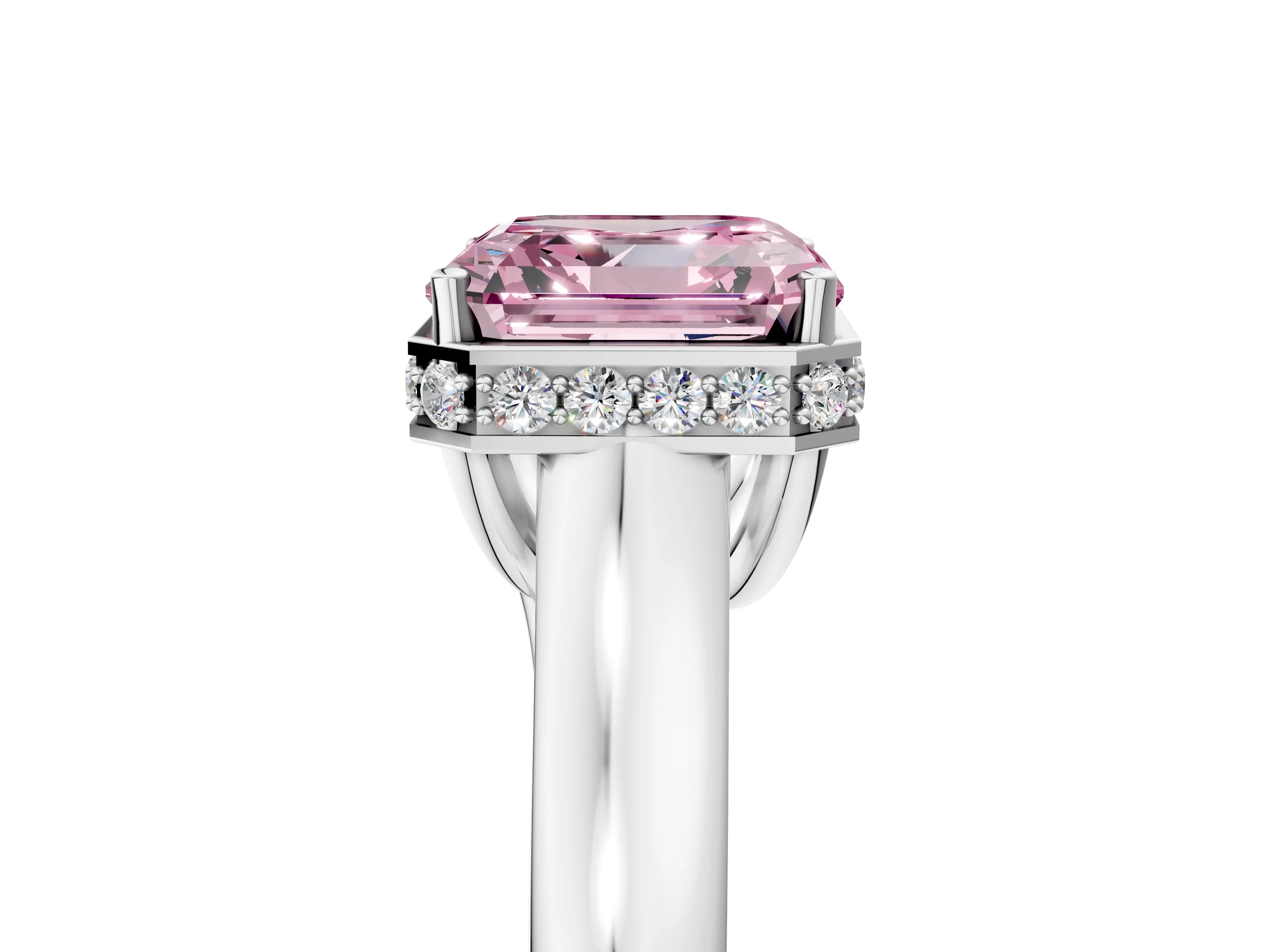 White gold Fancy Pink Asscher Cut Solitaire Diamond Engagement Ring with Four-Prong Setting and Tapered Band_17