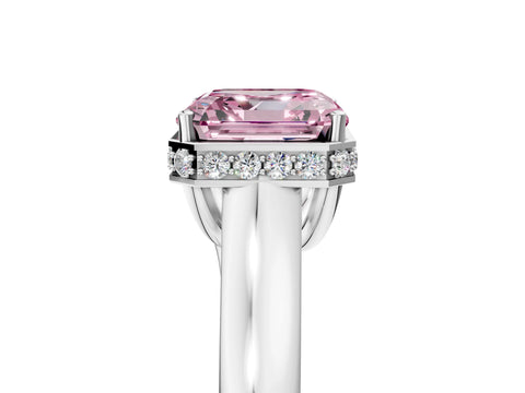 White gold Fancy Pink Asscher Cut Solitaire Diamond Engagement Ring with Four-Prong Setting and Tapered Band_17