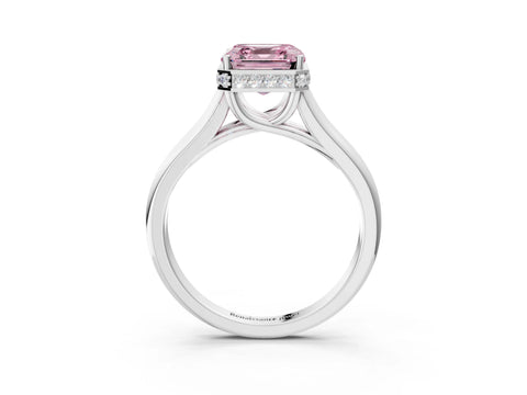 White gold Fancy Pink Asscher Cut Solitaire Diamond Engagement Ring with Four-Prong Setting and Tapered Band_3