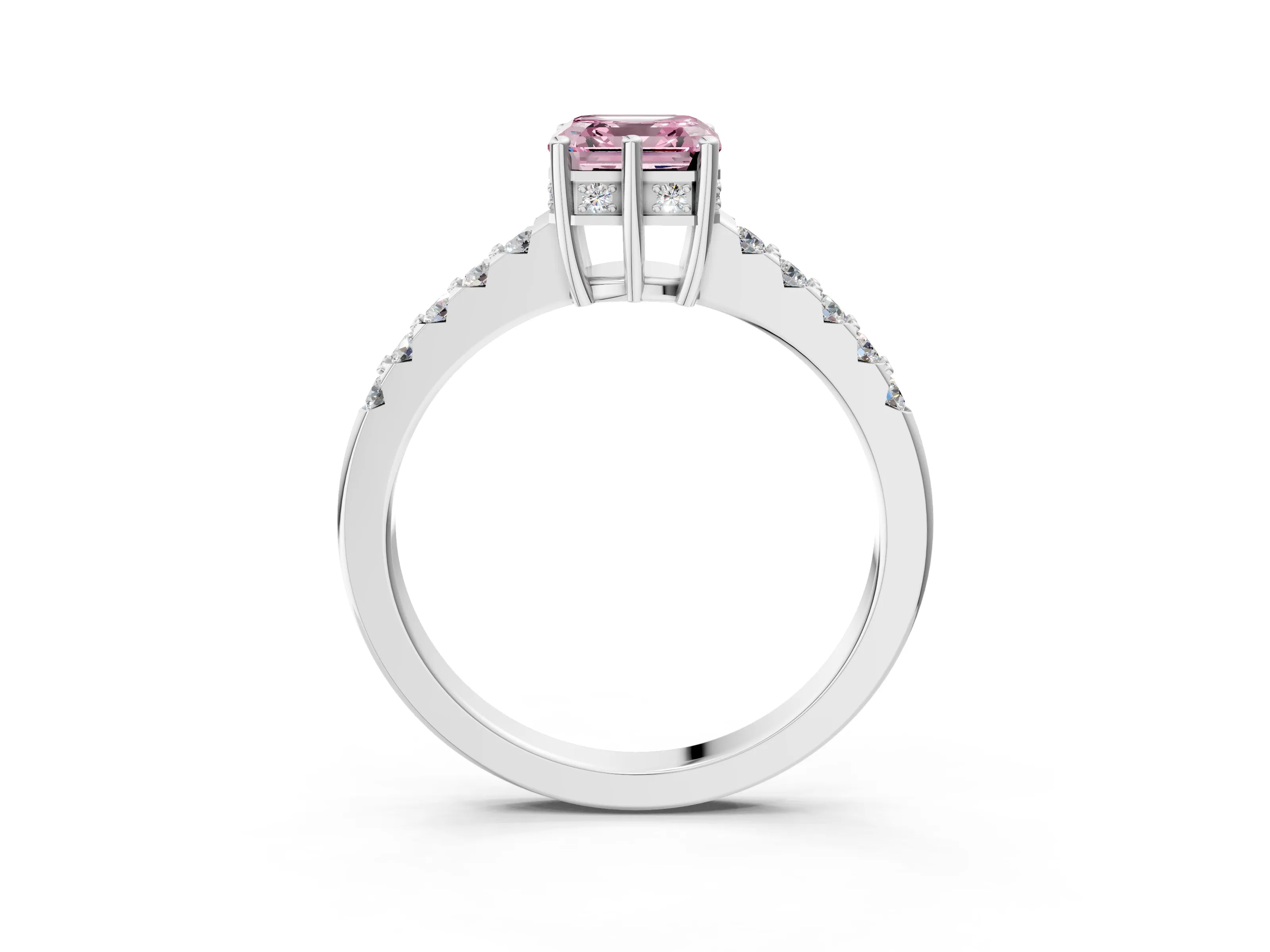 White gold Fancy Pink Asscher Cut Solitaire Diamond Engagement Ring with Pavé Band and Six-Prong Setting_15
