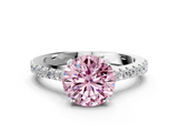 White gold Fancy Pink Asscher  Cut Solitaire Diamond Engagement Ring with Pave Band and Four-Prong Setting