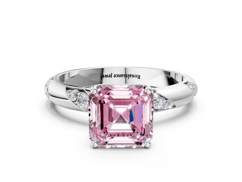 White gold Fancy Pink Asscher Cut Solitaire Diamond Engagement Ring with Twisted Pave Band and Four-Prong Setting_19