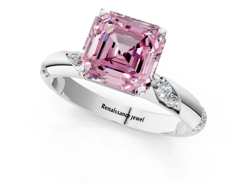 White gold Fancy Pink Asscher Cut Solitaire Diamond Engagement Ring with Twisted Pave Band and Four-Prong Setting_20