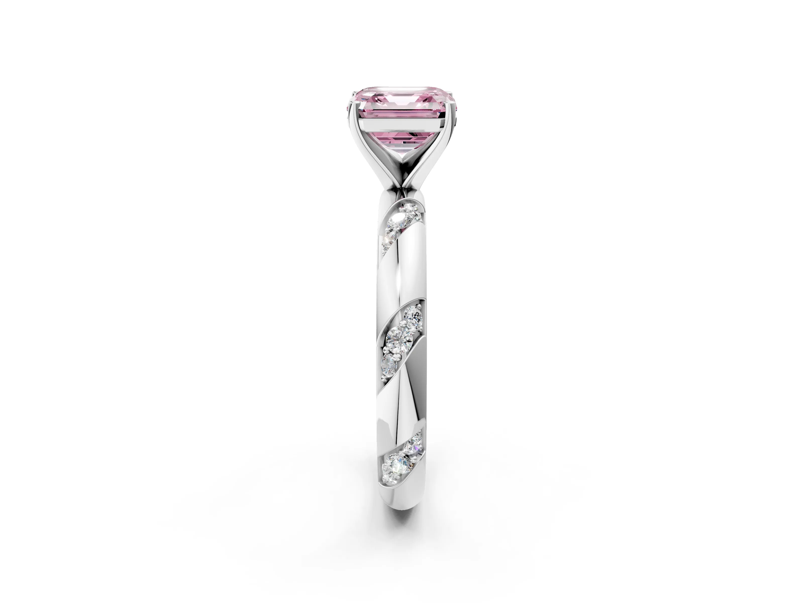 White gold Fancy Pink Asscher Cut Solitaire Diamond Engagement Ring with Twisted Pave Band and Four-Prong Setting_21