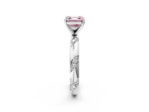 White gold Fancy Pink Asscher Cut Solitaire Diamond Engagement Ring with Twisted Pave Band and Four-Prong Setting_21