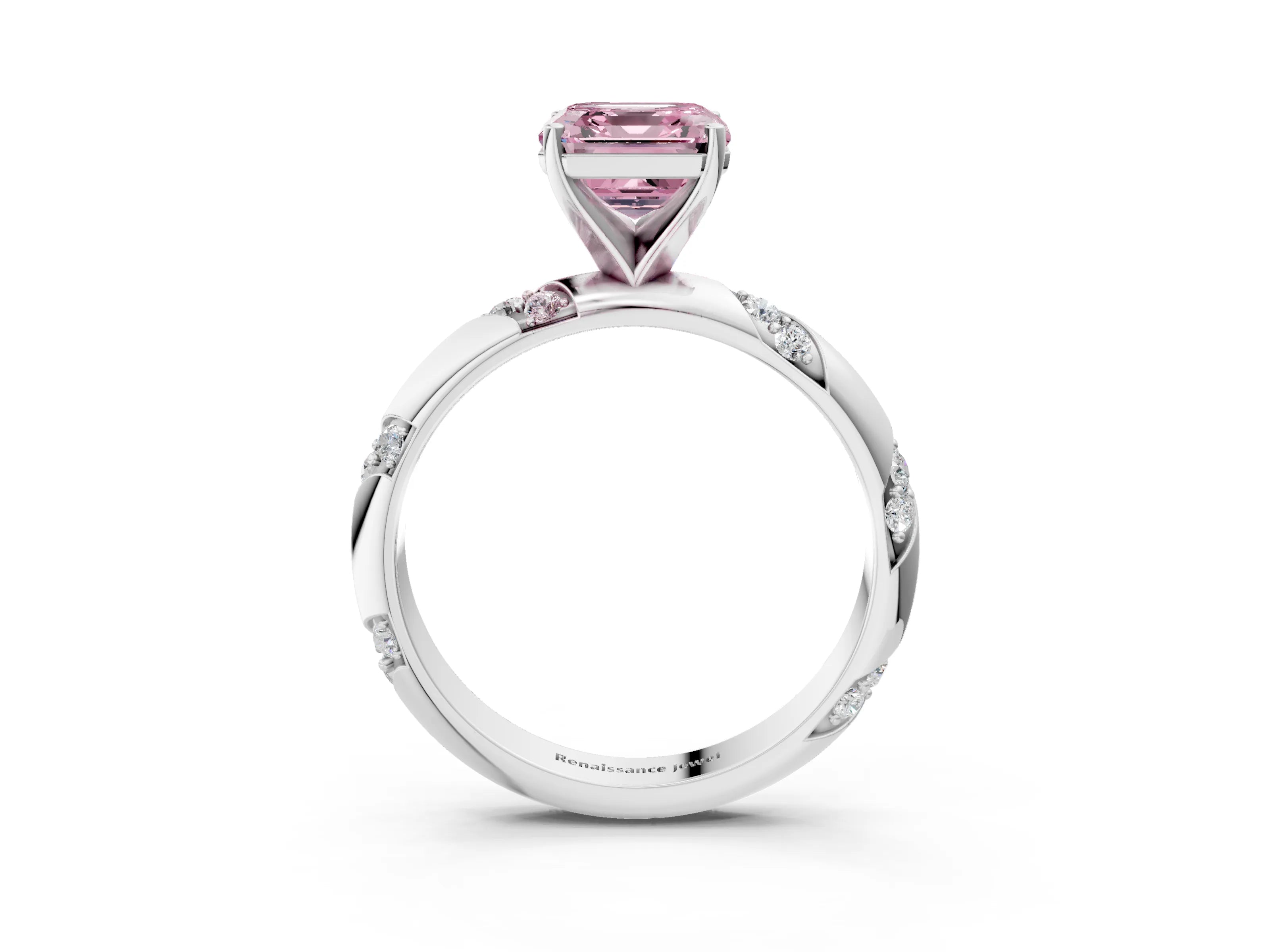 White gold Fancy Pink Asscher Cut Solitaire Diamond Engagement Ring with Twisted Pave Band and Four-Prong Setting_22