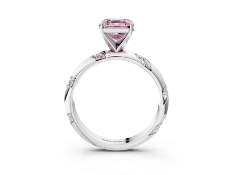White gold Fancy Pink Asscher Cut Solitaire Diamond Engagement Ring with Twisted Pave Band and Four-Prong Setting_22