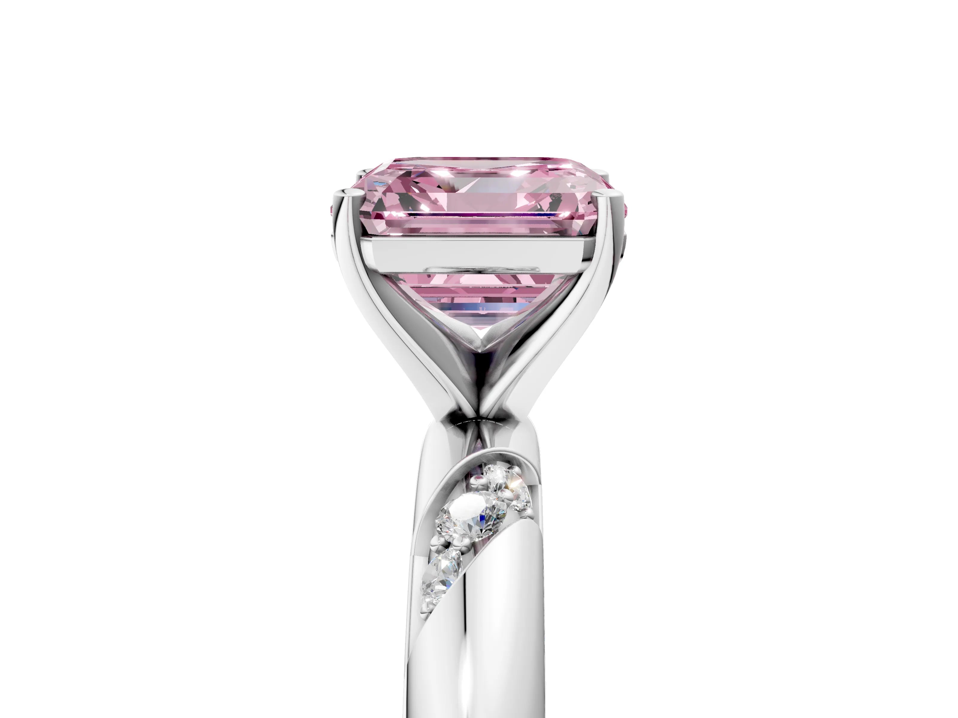 White gold Fancy Pink Asscher Cut Solitaire Diamond Engagement Ring with Twisted Pave Band and Four-Prong Setting_24
