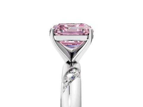 White gold Fancy Pink Asscher Cut Solitaire Diamond Engagement Ring with Twisted Pave Band and Four-Prong Setting_24