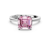 White gold Fancy Pink Asscher Cut Solitaire Diamond Ring with Prong Setting and Plain Band_12
