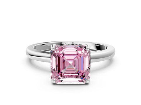 White gold Fancy Pink Asscher Cut Solitaire Diamond Ring with Prong Setting and Plain Band_12