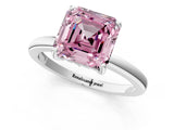 White gold Fancy Pink Asscher Cut Solitaire Diamond Ring with Prong Setting and Plain Band_13