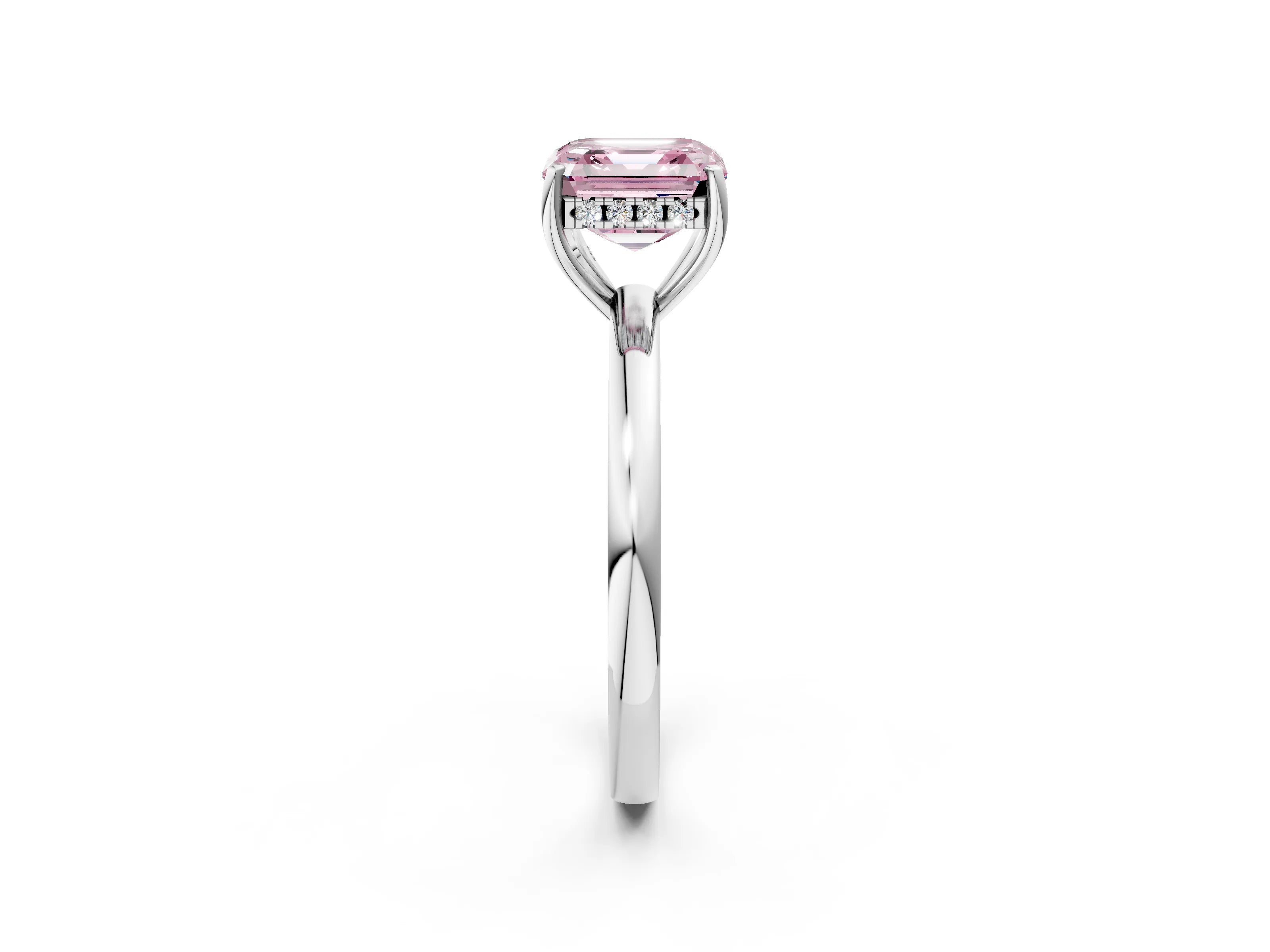 White gold Fancy Pink Asscher Cut Solitaire Diamond Ring with Prong Setting and Plain Band_14