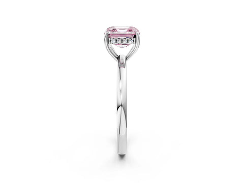 White gold Fancy Pink Asscher Cut Solitaire Diamond Ring with Prong Setting and Plain Band_14