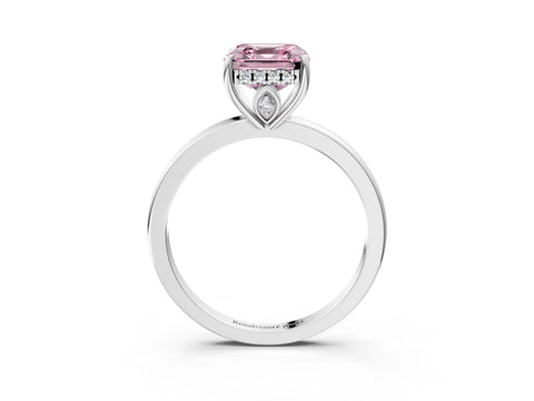 White gold Fancy Pink Asscher Cut Solitaire Diamond Ring with Prong Setting and Plain Band_15