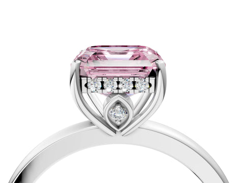 White gold Fancy Pink Asscher Cut Solitaire Diamond Ring with Prong Setting and Plain Band_16