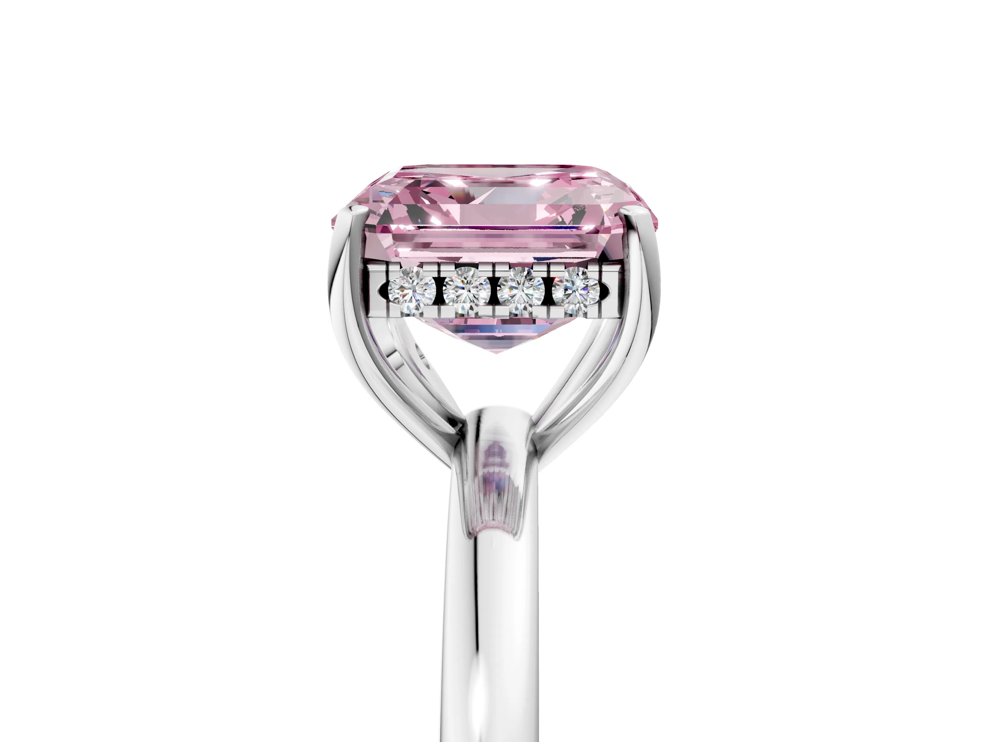White gold Fancy Pink Asscher Cut Solitaire Diamond Ring with Prong Setting and Plain Band_17