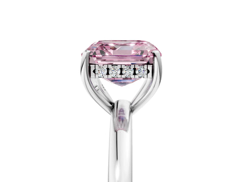 White gold Fancy Pink Asscher Cut Solitaire Diamond Ring with Prong Setting and Plain Band_17