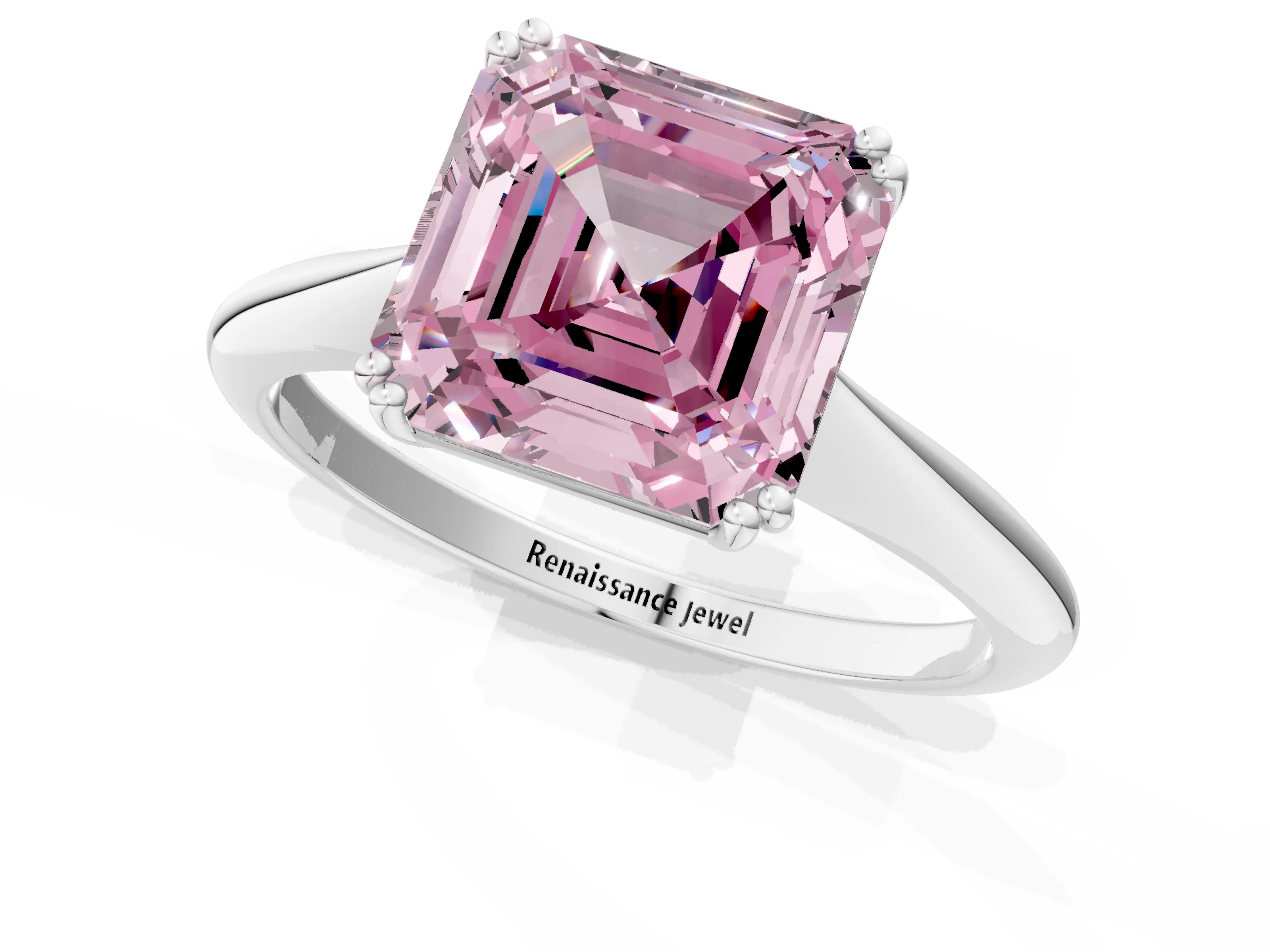 White gold Fancy Pink Asscher Cut Solitaire Diamond Ring with Six-Prong Setting and Classic Band_1