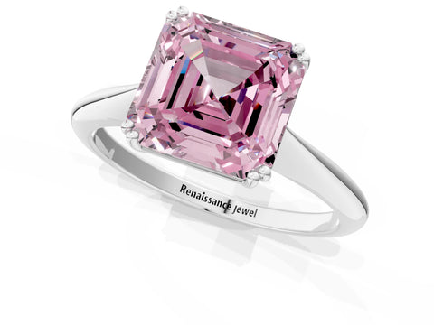 White gold Fancy Pink Asscher Cut Solitaire Diamond Ring with Six-Prong Setting and Classic Band_1