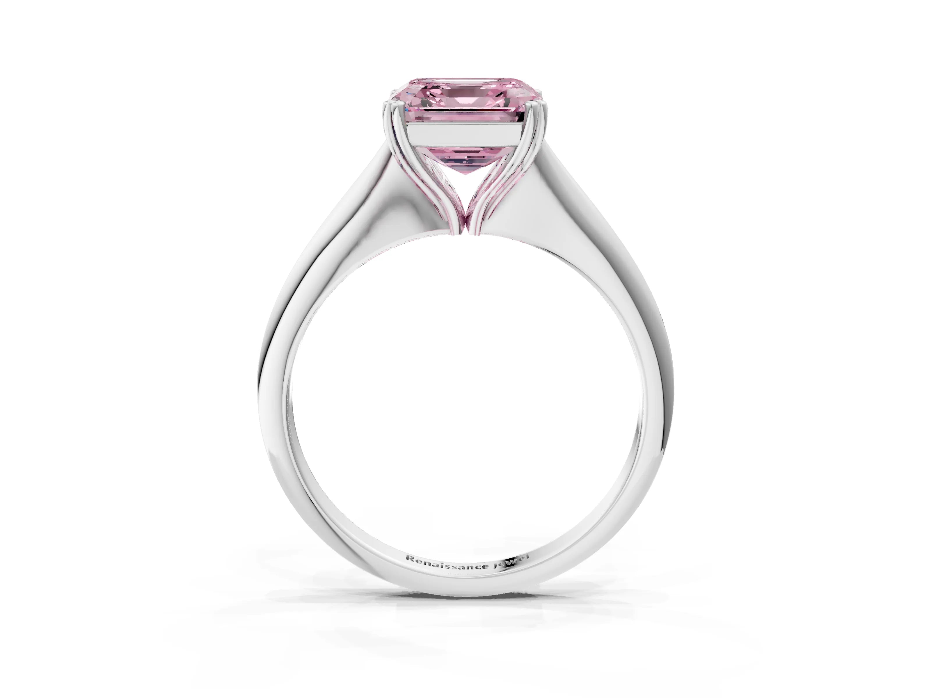 White gold Fancy Pink Asscher Cut Solitaire Diamond Ring with Six-Prong Setting and Classic Band_3