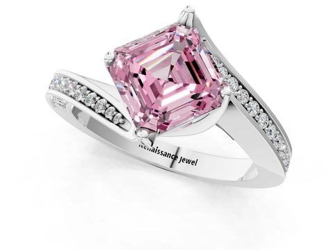 White gold Fancy Pink Asscher Cut Solitaire Diamond Twist Band with Pavé Setting and Four-Prong Setting_13