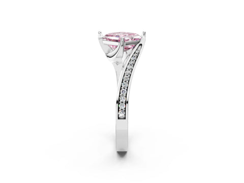 White gold Fancy Pink Asscher Cut Solitaire Diamond Twist Band with Pavé Setting and Four-Prong Setting_14
