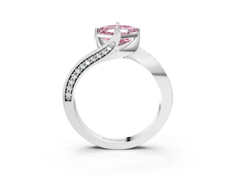 White gold Fancy Pink Asscher Cut Solitaire Diamond Twist Band with Pavé Setting and Four-Prong Setting_15