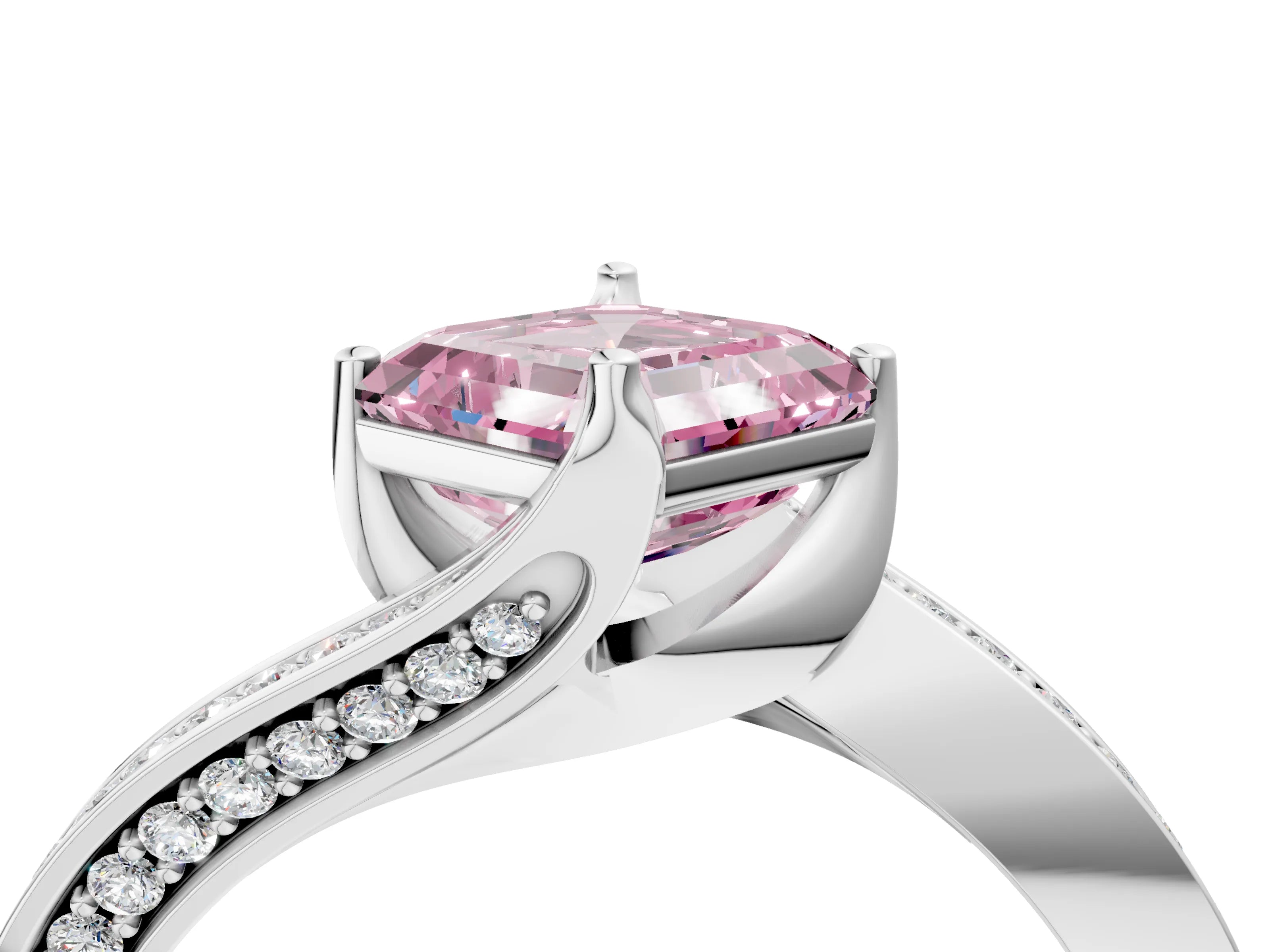 White gold Fancy Pink Asscher Cut Solitaire Diamond Twist Band with Pavé Setting and Four-Prong Setting_16