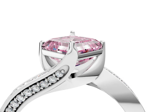 White gold Fancy Pink Asscher Cut Solitaire Diamond Twist Band with Pavé Setting and Four-Prong Setting_16