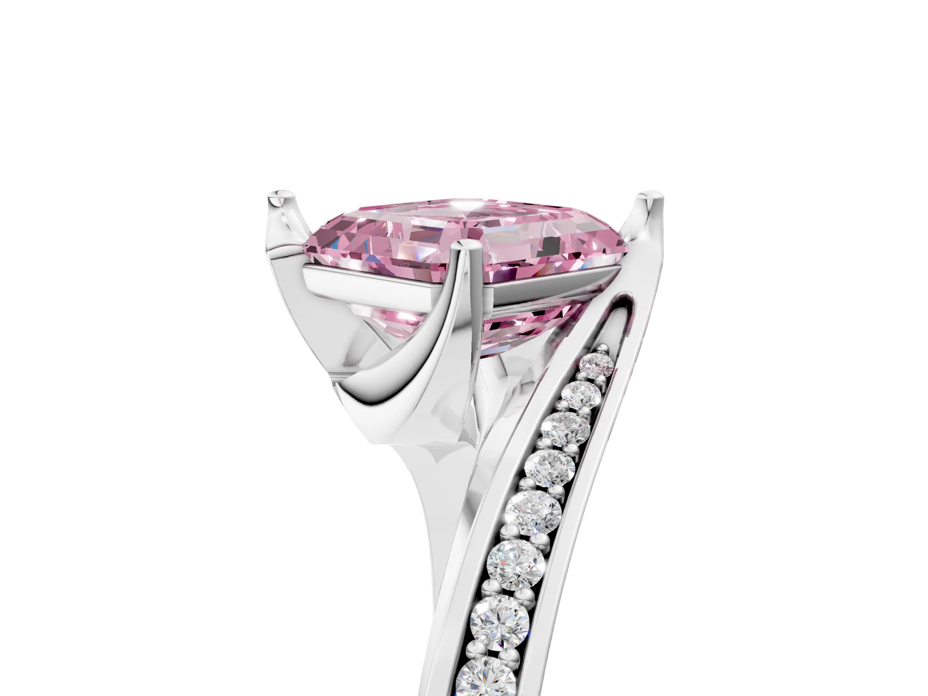 White gold Fancy Pink Asscher Cut Solitaire Diamond Twist Band with Pavé Setting and Four-Prong Setting_17