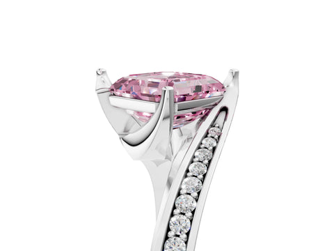 White gold Fancy Pink Asscher Cut Solitaire Diamond Twist Band with Pavé Setting and Four-Prong Setting_17
